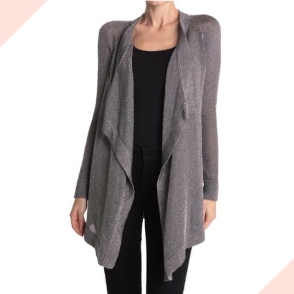 Vince Metallic Drape Front Cardigan